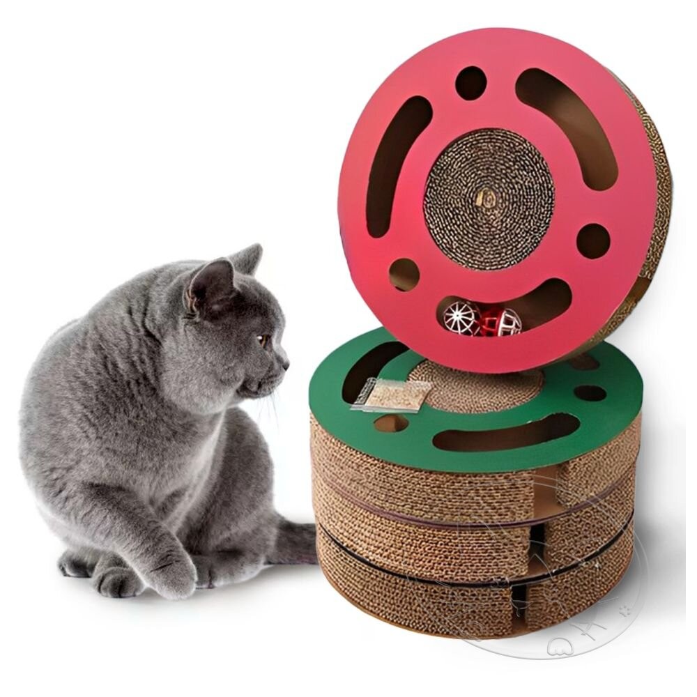 【旺生活】鈴鐺圓盤瓦楞貓抓板 寵物抓板 貓抓板 貓咪磨爪 圓盤貓抓板 貓咪玩樂 寵物玩具-細節圖2