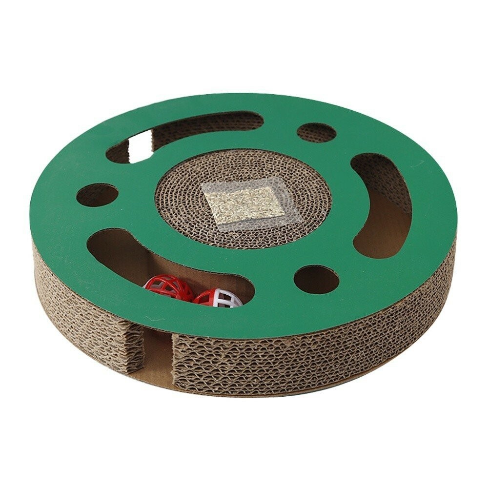 【旺生活】鈴鐺圓盤瓦楞貓抓板 寵物抓板 貓抓板 貓咪磨爪 圓盤貓抓板 貓咪玩樂 寵物玩具-規格圖10