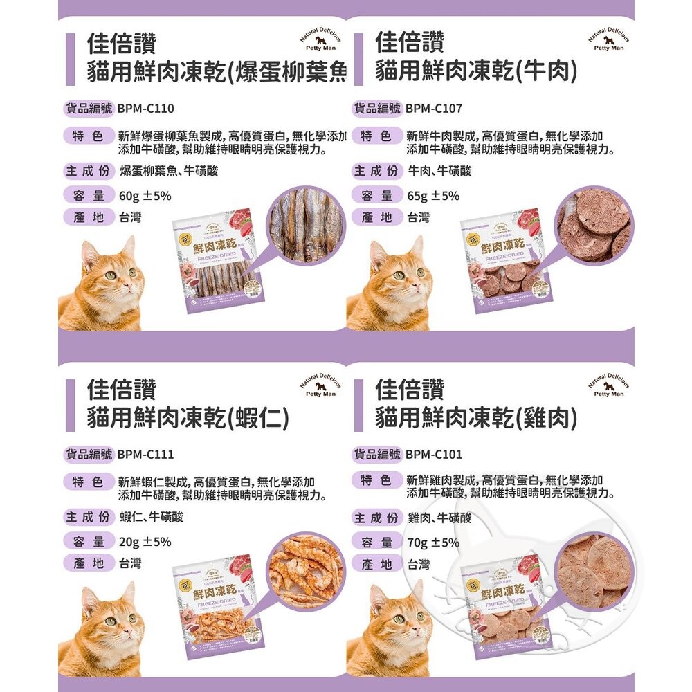 【旺生活】PettyMan 佳倍讚 JERKY 貓用凍乾系列 鮮肉凍乾20g-70g 台灣製寵物零食-細節圖9