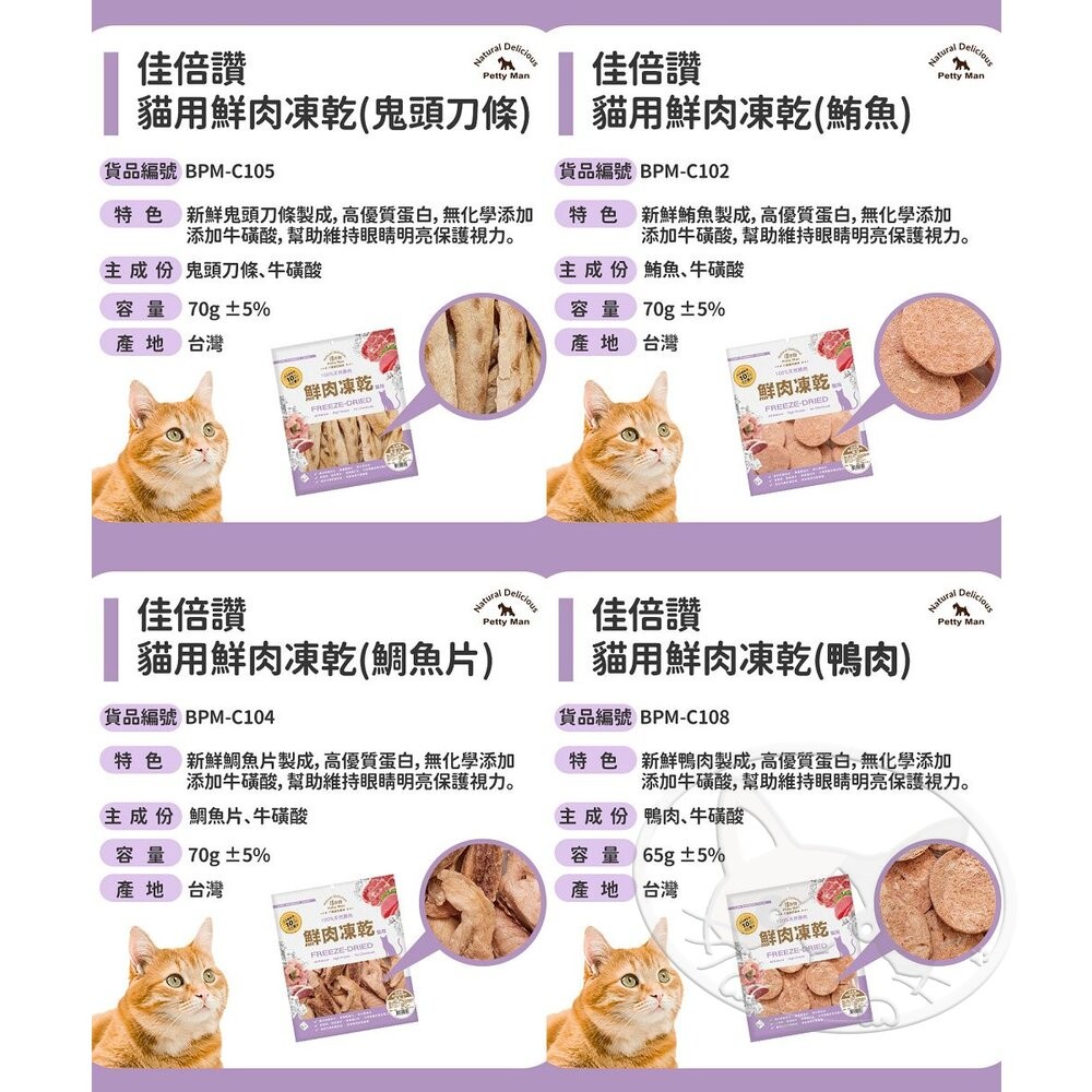 【旺生活】PettyMan 佳倍讚 JERKY 貓用凍乾系列 鮮肉凍乾20g-70g 台灣製寵物零食-細節圖10