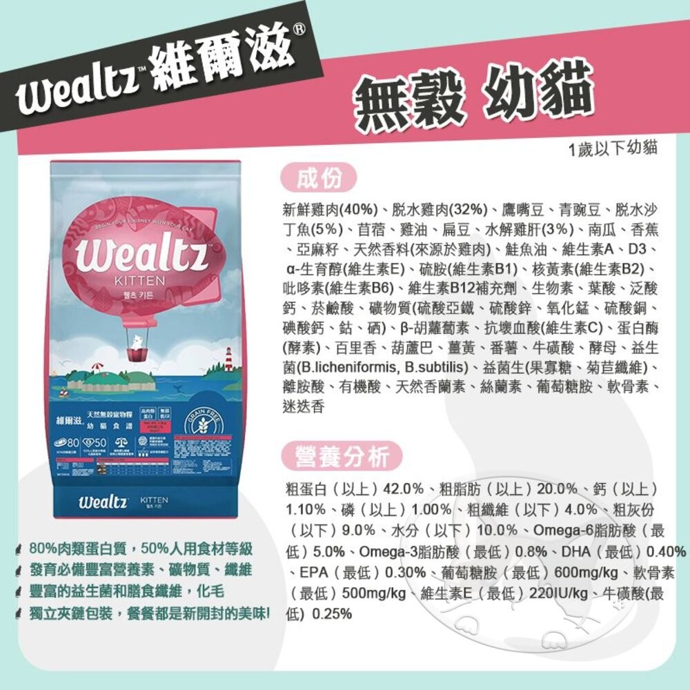 【旺生活】Wealtz 維爾滋 天然無穀 全系列 貓糧 300g/1.2KG/2.1KG/6KG-細節圖8
