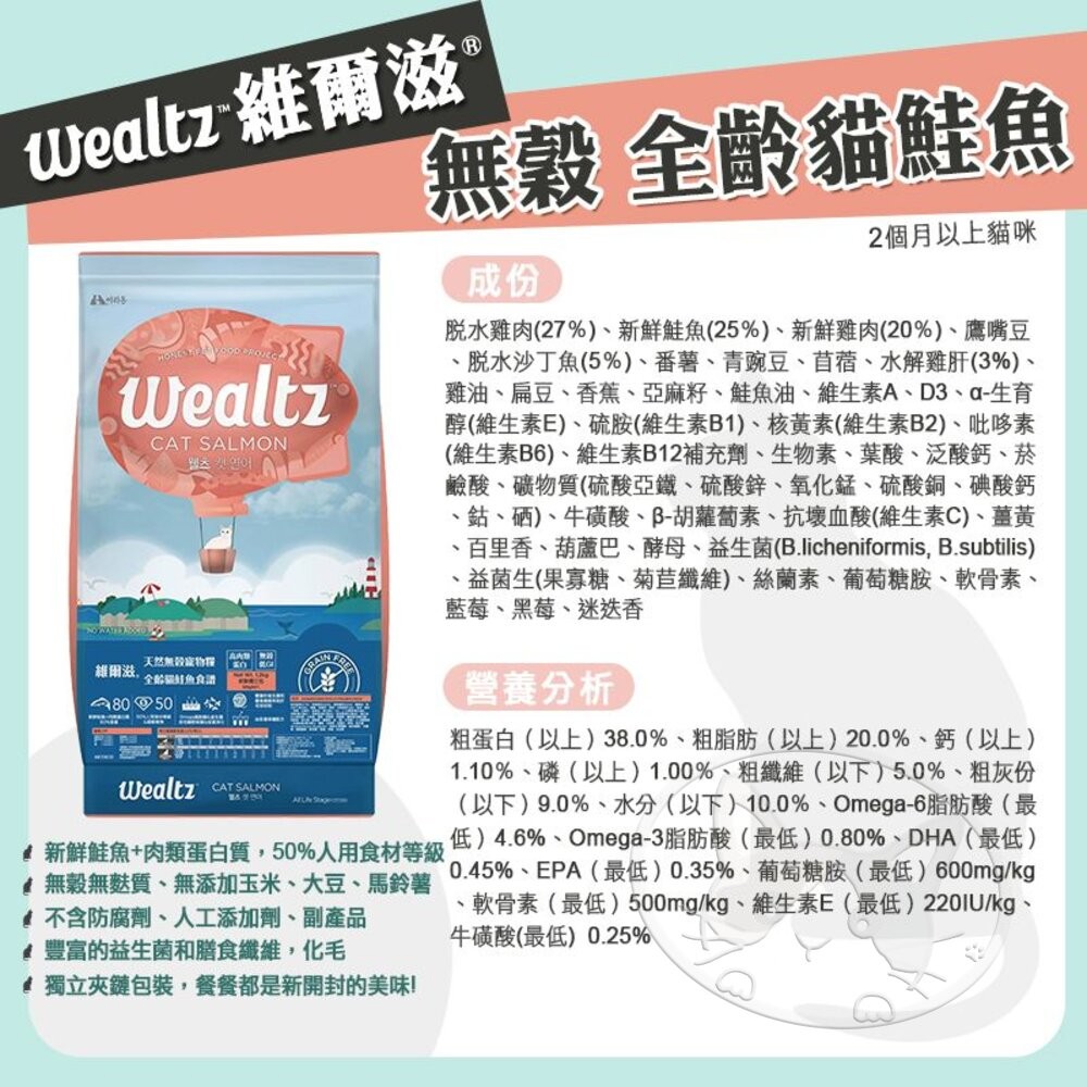 【旺生活】Wealtz 維爾滋 天然無穀 全系列 貓糧 300g/1.2KG/2.1KG/6KG-細節圖10