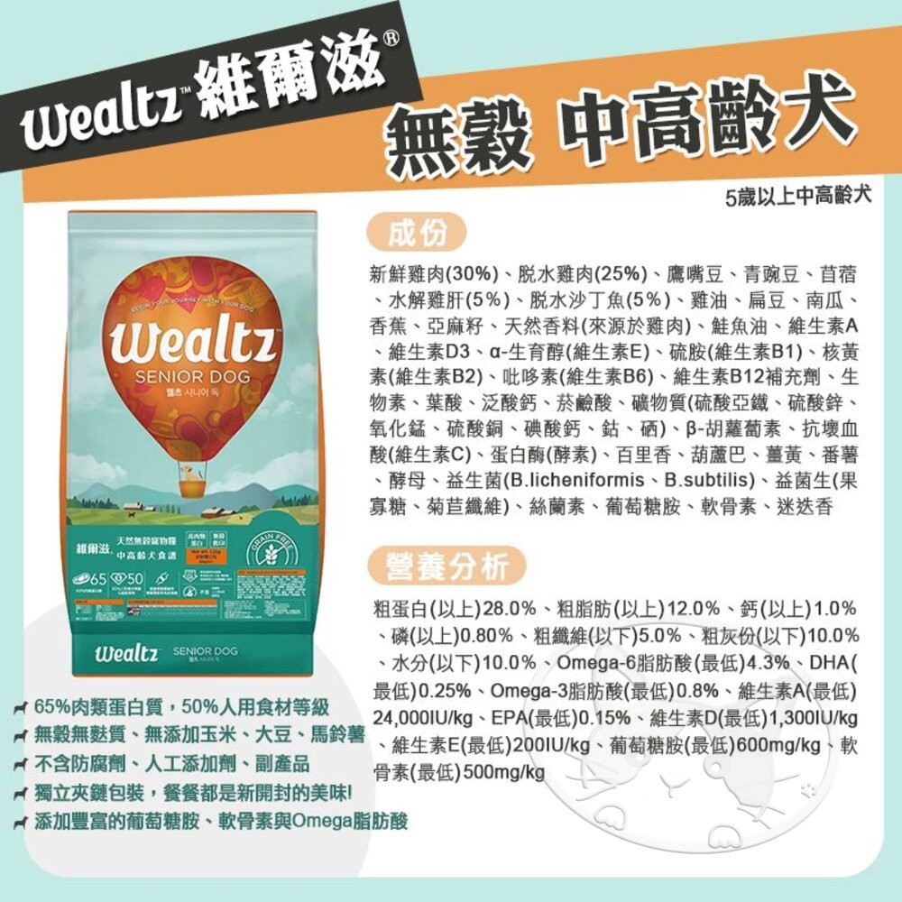 【旺生活】Wealtz 維爾滋 天然無穀全系列 狗飼料 300g/1.2KG/2.1KG/6KG-細節圖9