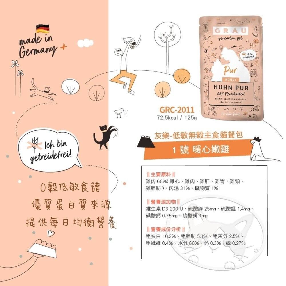 【旺生活】GRAU灰樂-低敏無穀主食貓餐包 寵物餐包 貓主食 低敏無穀 無穀主食 貓餐包 貓罐-細節圖5