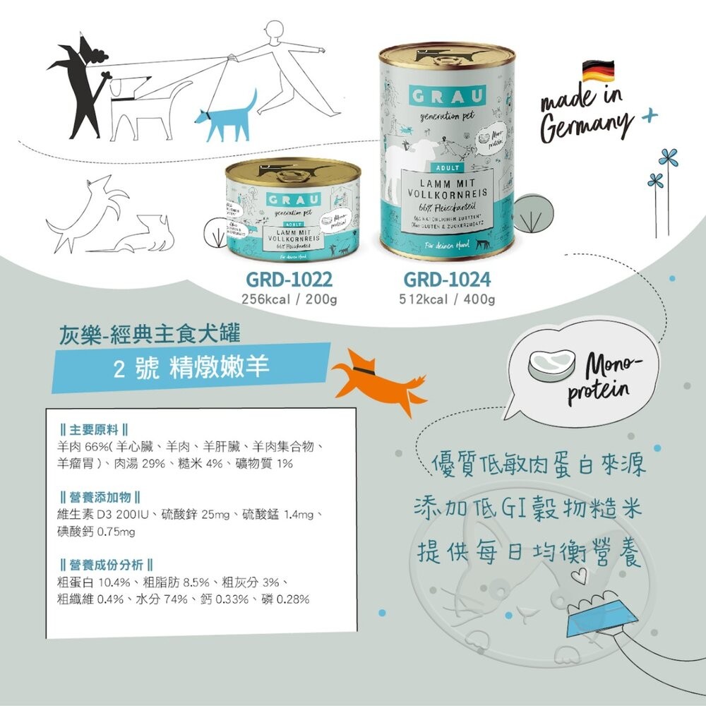 【旺生活】GRAU灰樂 經典主食犬罐 寵物罐頭 狗狗罐頭 主食罐 200G/400G 狗主食罐 德罐-細節圖6