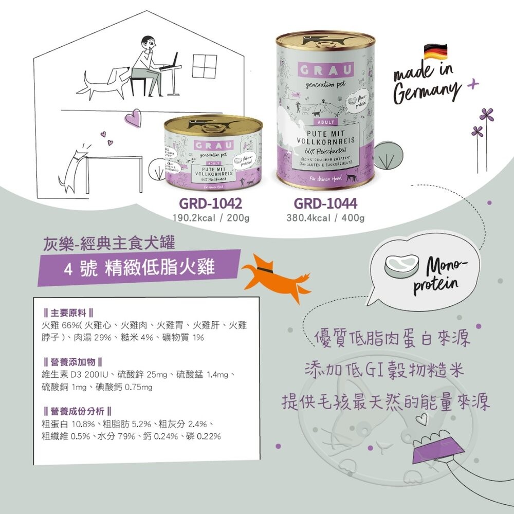 【旺生活】GRAU灰樂 經典主食犬罐 寵物罐頭 狗狗罐頭 主食罐 200G/400G 狗主食罐 德罐-細節圖8