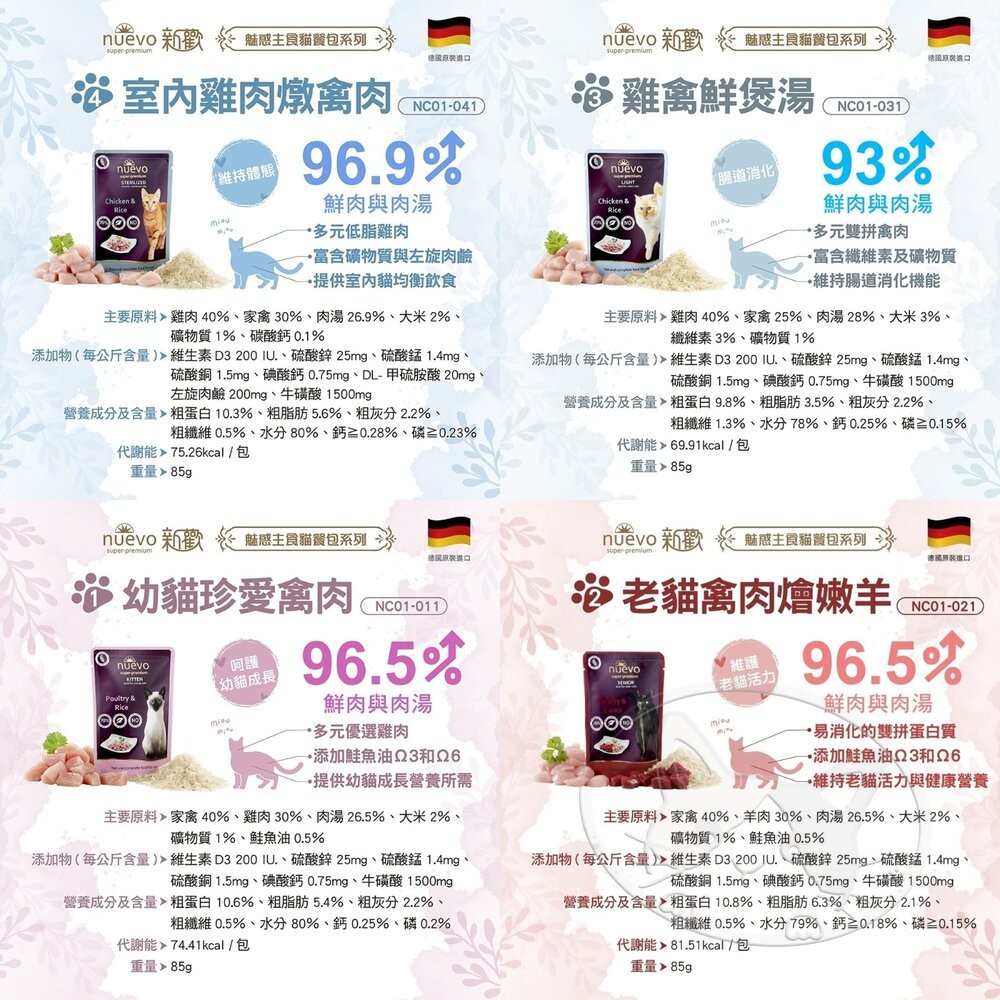 【旺生活】NUEVO新歡-魅惑主食貓餐包系列 貓餐包 貓主食 餐包85G 德國生產 主食餐包-細節圖5