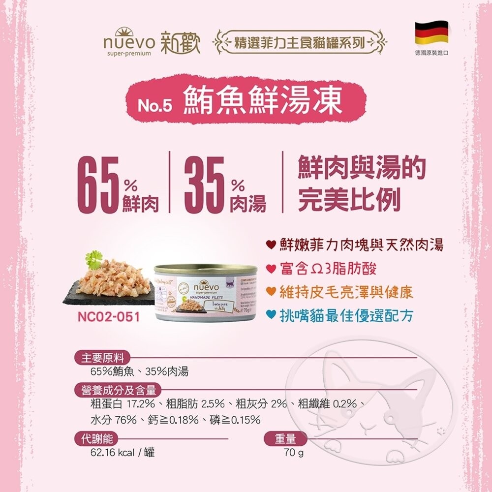 【旺生活】NUEVO新歡-精選菲力主食貓罐系列 貓罐70G 貓主食罐 餐罐 德國進口 菲力主食-細節圖6