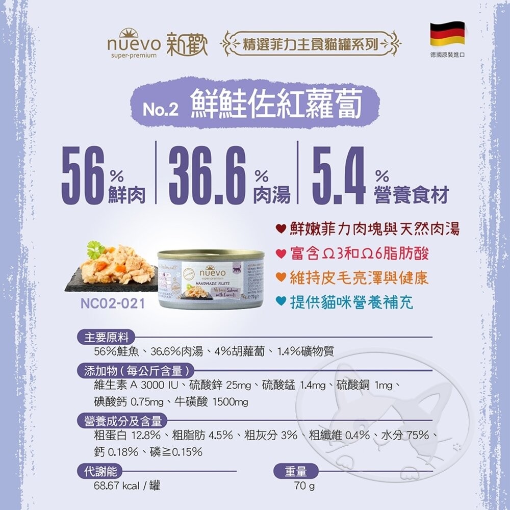 【旺生活】NUEVO新歡-精選菲力主食貓罐系列 貓罐70G 貓主食罐 餐罐 德國進口 菲力主食-細節圖8