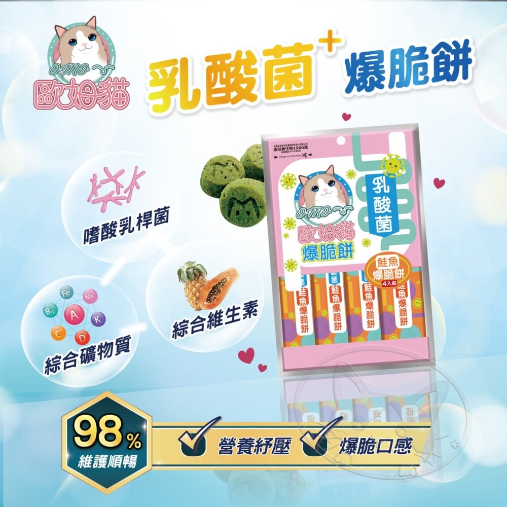 【旺生活】ARMONTO 歐姆貓 OhMyCat 乳酸菌爆脆餅 20g-80g 貓零食 貓餅乾 寵物點心 寵物零食-細節圖4