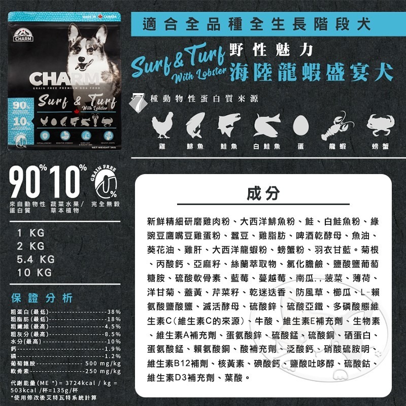 【WangLife】CHARM 野性魅力 90%動物性蛋白丨幼犬/成犬/海陸/羊肉/鮭魚 全系列∣無穀犬糧-細節圖9