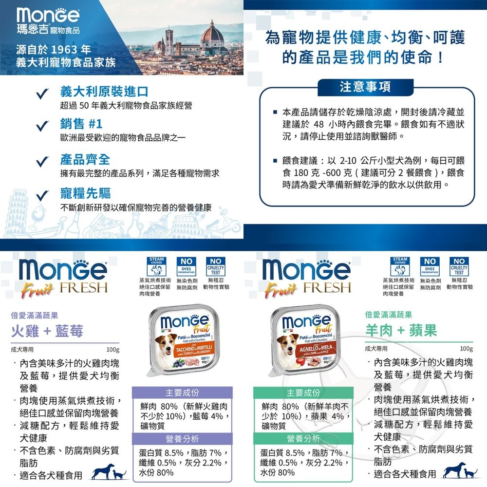 【旺生活】Monge 瑪恩吉 倍愛滿滿主食犬餐盒 100g/盒 倍愛滿滿 狗罐頭 寵物罐頭-細節圖6
