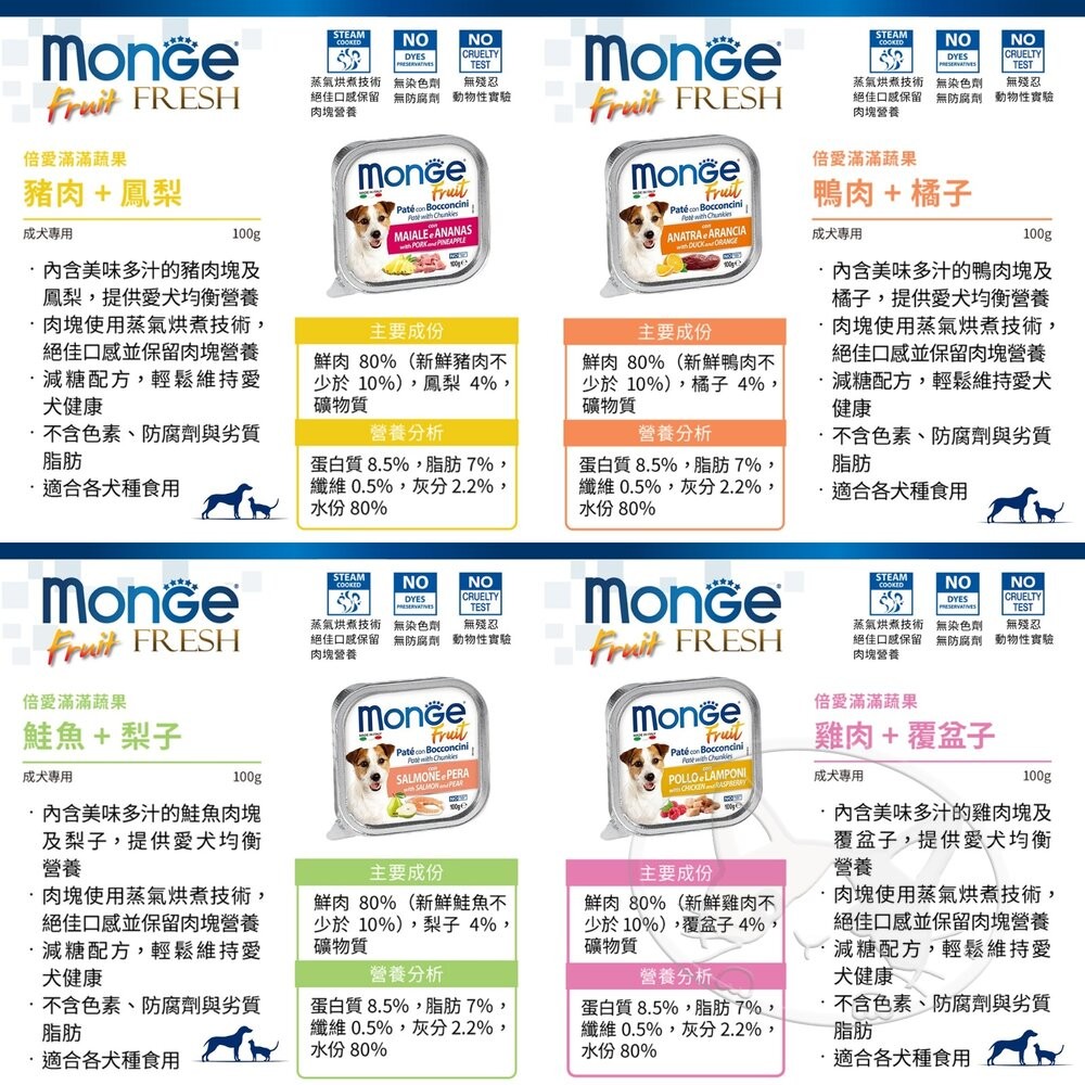 【旺生活】Monge 瑪恩吉 倍愛滿滿主食犬餐盒 100g/盒 倍愛滿滿 狗罐頭 寵物罐頭-細節圖8