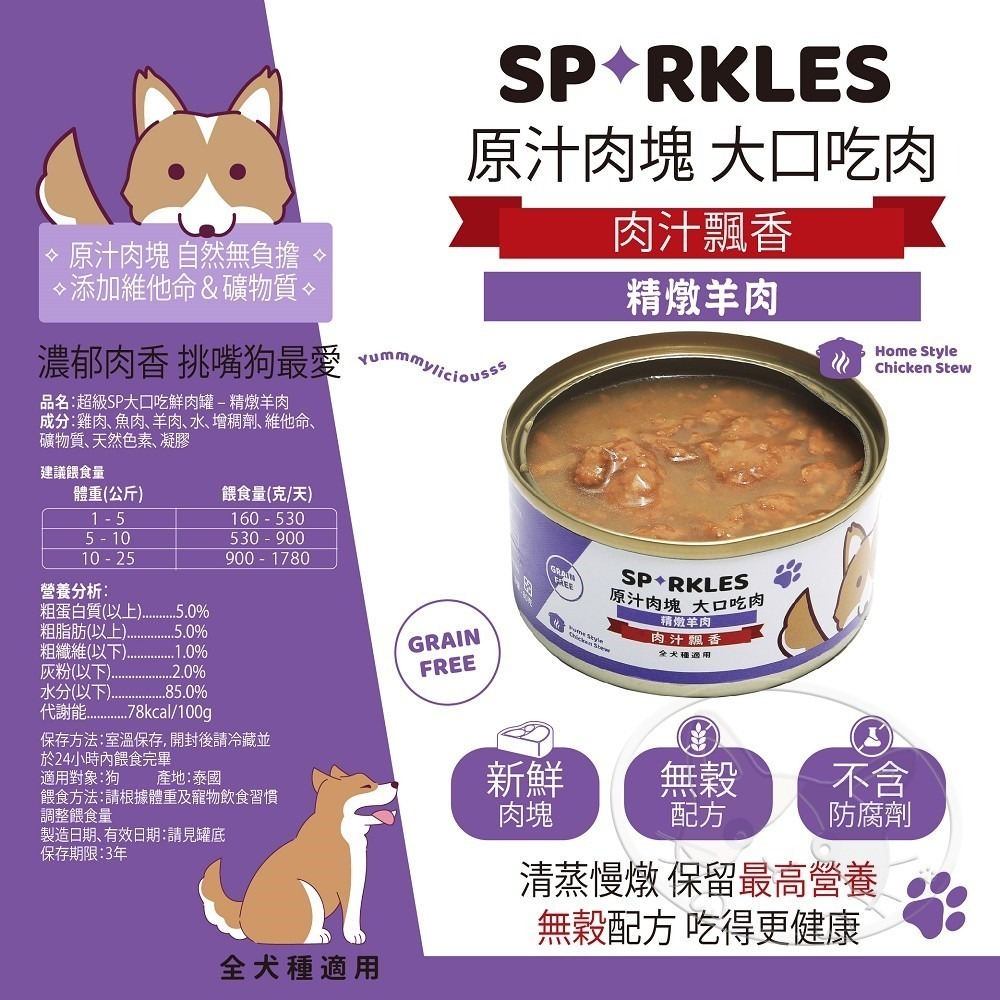 【WangLife】Sparkles 超級SP 大口吃鮮肉罐 80g-400g 鮮肉罐 狗罐頭 狗餐盒-細節圖5