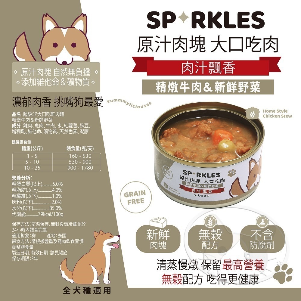 【WangLife】Sparkles 超級SP 大口吃鮮肉罐 80g-400g 鮮肉罐 狗罐頭 狗餐盒-細節圖6