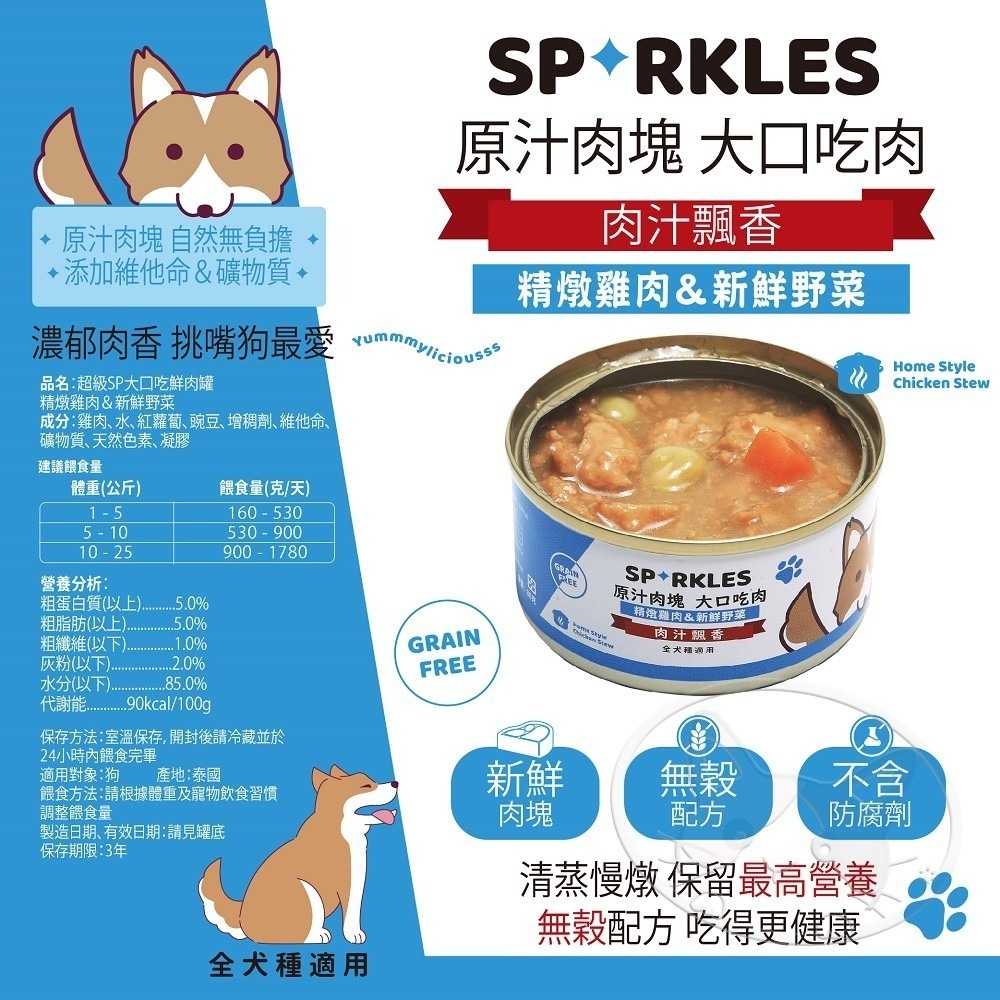 【WangLife】Sparkles 超級SP 大口吃鮮肉罐 80g-400g 鮮肉罐 狗罐頭 狗餐盒-細節圖8