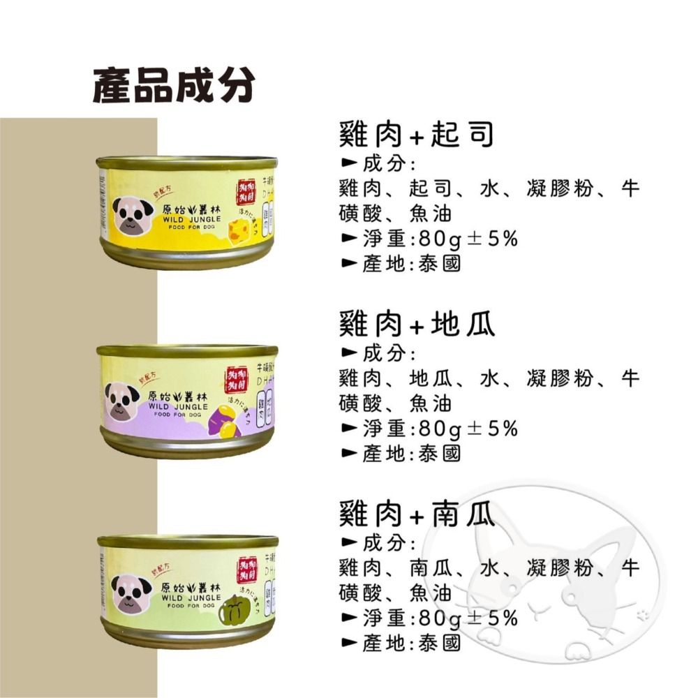 【WangLife】原始叢林【整箱24入組】無穀雞肉絲狗罐頭 狗副食館 80g 6種口味 犬罐 狗罐頭-細節圖8