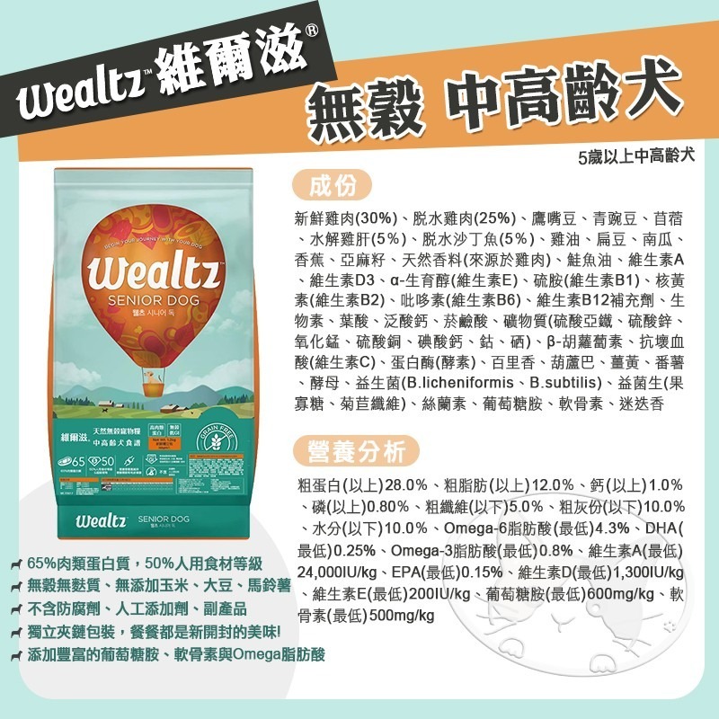 【WangLife】Wealtz 維爾滋 全系列∣吸氧夾鏈獨立包 300g∣ 天然無穀狗飼料 韓國品牌飼料 犬糧-細節圖8