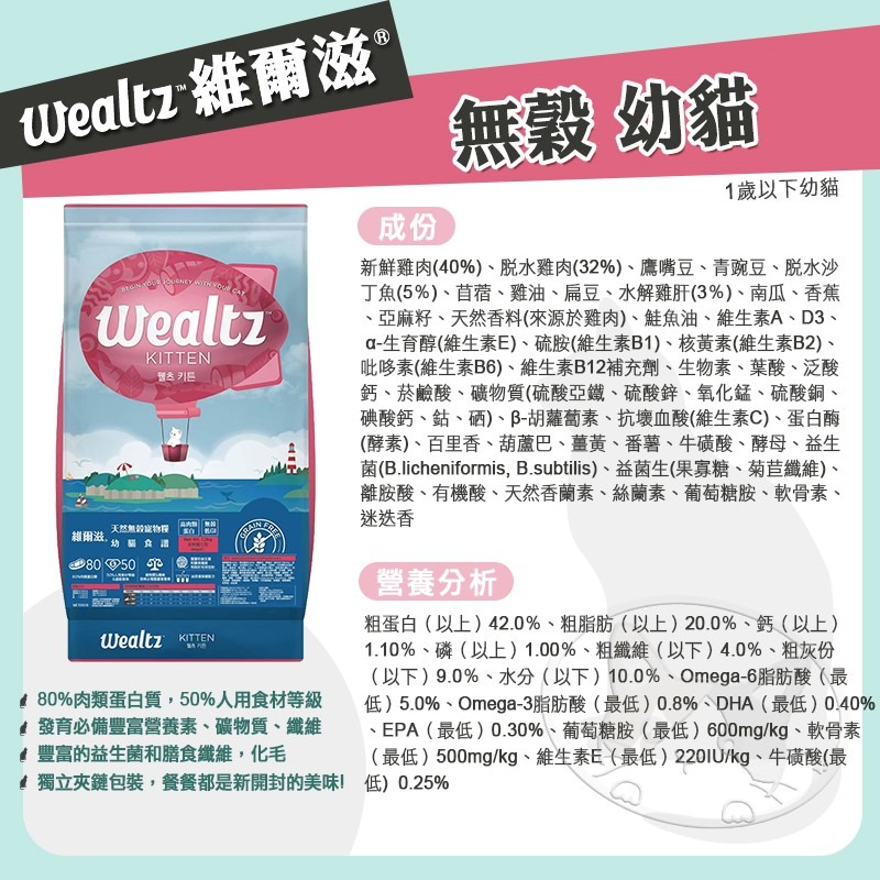 【WangLife】Wealtz 維爾滋 全系列∣吸氧夾鏈獨立包 300g∣ 天然無穀貓飼料 韓國品牌飼料 貓糧-細節圖5