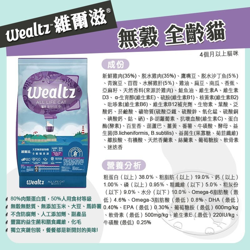 【WangLife】Wealtz 維爾滋 全系列∣吸氧夾鏈獨立包 300g∣ 天然無穀貓飼料 韓國品牌飼料 貓糧-細節圖9