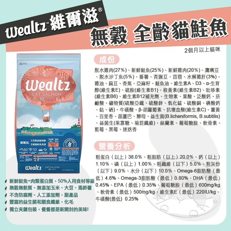 【WangLife】Wealtz 維爾滋 全系列∣吸氧夾鏈獨立包 300g∣ 天然無穀貓飼料 韓國品牌飼料 貓糧-細節圖10