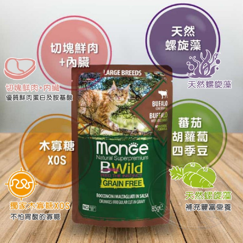 【WangLife】瑪恩吉 Monge 真野無榖主食貓餐包 85g 螺旋藻 木寡糖 補水主食 濕糧 無榖餐包-細節圖8