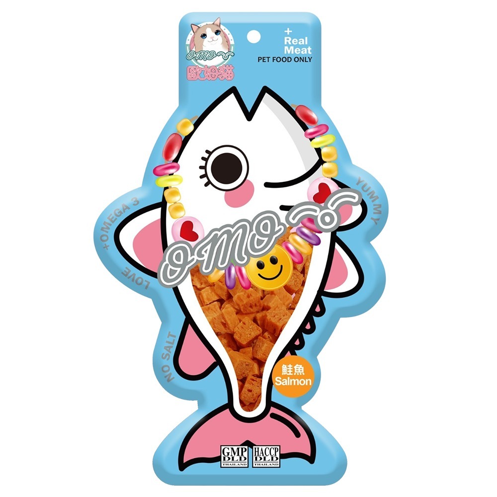 【旺生活】歐姆貓OMO 歐姆貓胖胖魚 貓零食 貓肉條 貓肉塊 肉條零食 鮭魚條 鮪魚條 鮭魚塊-規格圖8
