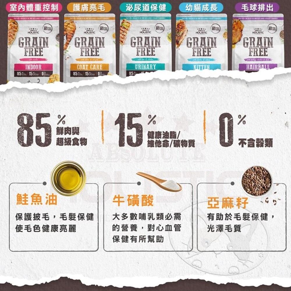 【旺生活】ABSOLUTE HOLISTIC  超越巔峰 無穀貓糧 4.54kg 低敏 貓飼料-細節圖6