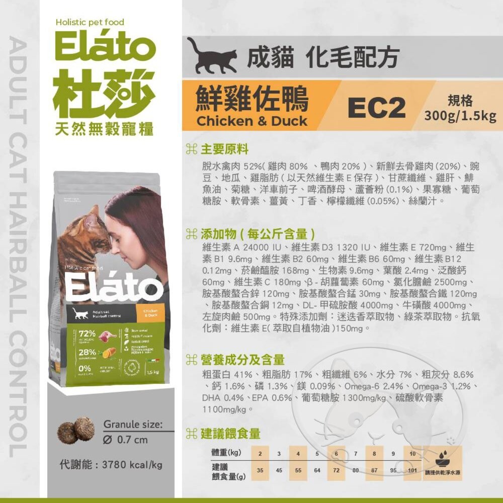【旺生活】Elato 杜莎 天然無榖貓糧 1.5KG 貓乾糧 成貓 低敏配方 貓飼料 無穀貓飼料-細節圖6