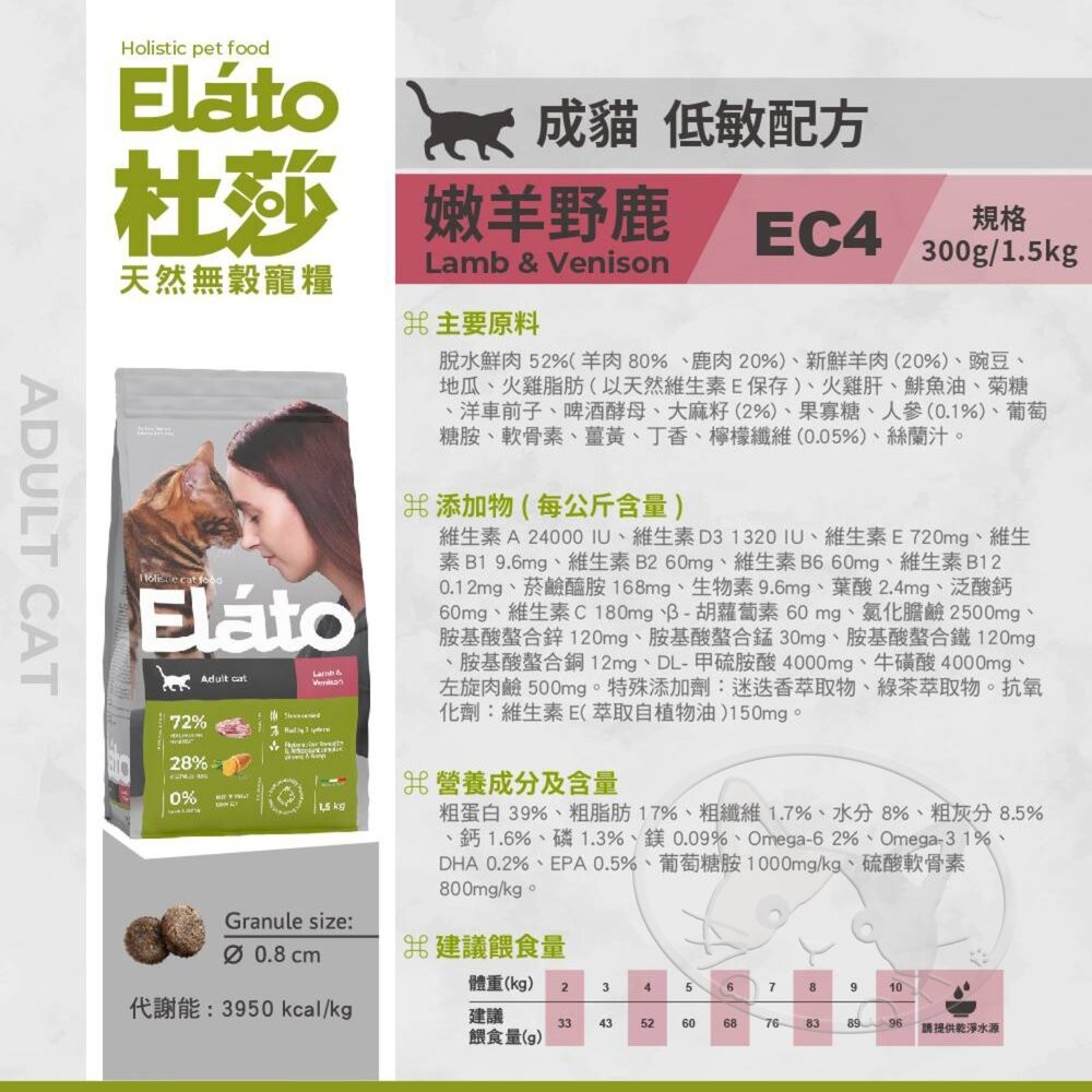 【旺生活】Elato 杜莎 天然無榖貓糧 1.5KG 貓乾糧 成貓 低敏配方 貓飼料 無穀貓飼料-細節圖8