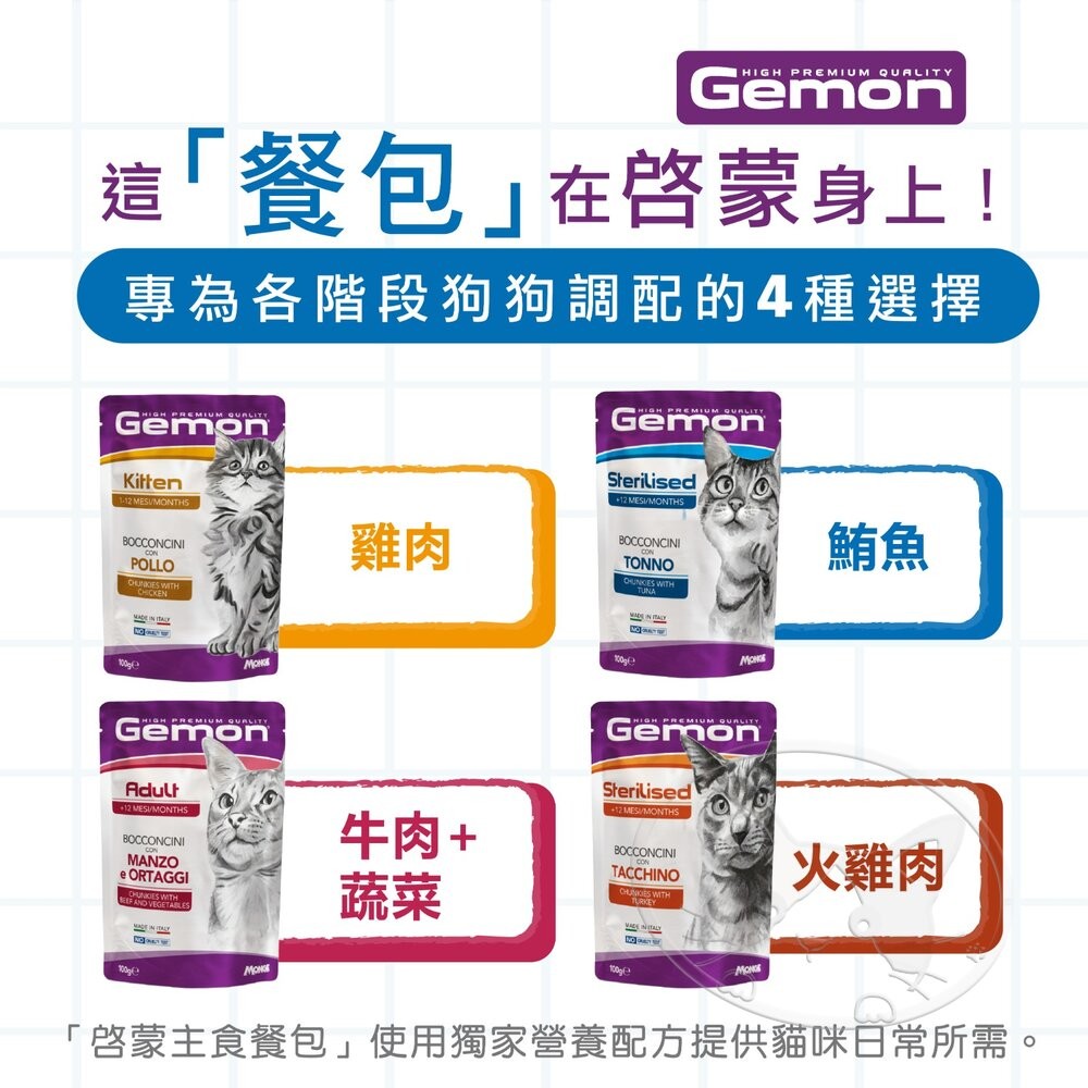 【旺生活】義大利 Gemon 啟蒙貓餐包 無穀主食貓餐包 【整箱24入】 100g 貓主食餐包-細節圖4