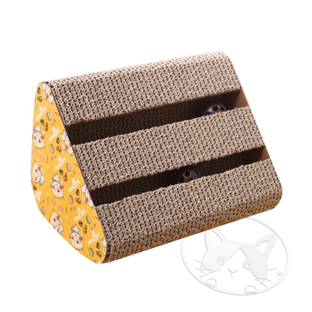 【旺生活】單面雙槽三角瓦楞貓抓板 鈴鐺貓抓板 貓玩具 瓦楞紙抓板 雙軌道貓抓板 寵物用品 磨爪板-細節圖2