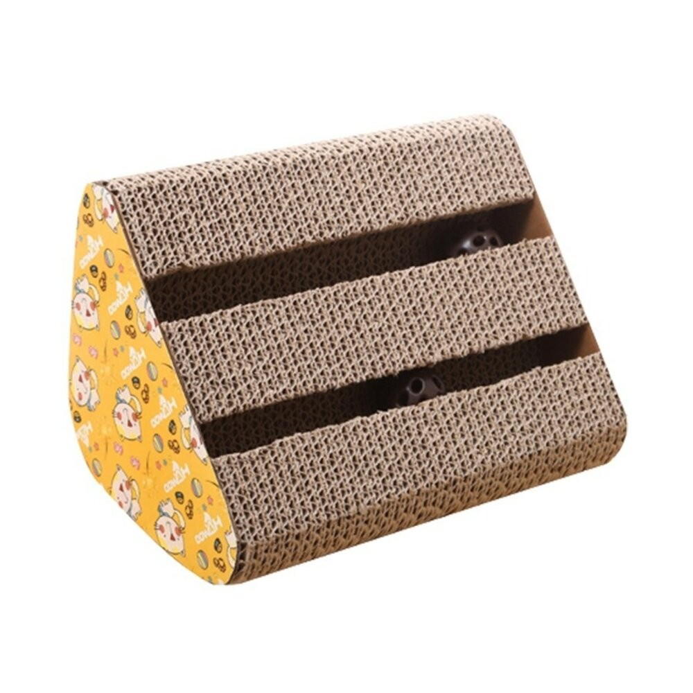 【旺生活】單面雙槽三角瓦楞貓抓板 鈴鐺貓抓板 貓玩具 瓦楞紙抓板 雙軌道貓抓板 寵物用品 磨爪板-規格圖9