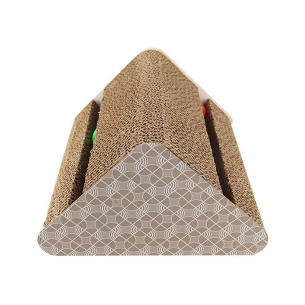 【旺生活】雙面單槽三角瓦楞貓抓板 寵物玩具 雙邊鈴鐺球設計 貓抓 三角貓抓板-規格圖8