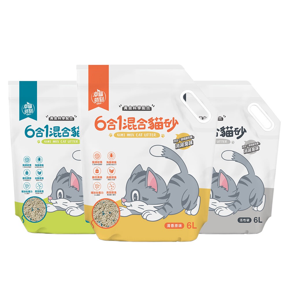 【旺生活】幸福時刻六合一混合貓砂 6L 6包入 豆腐砂 礦砂 貓砂 可沖馬桶 除臭豆腐砂-規格圖11