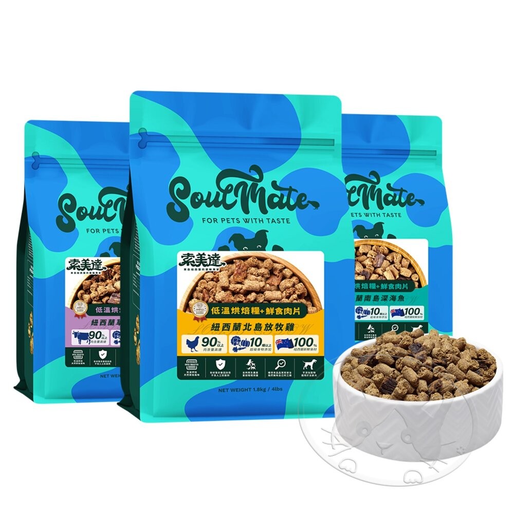 【旺生活】SOULMATE 索美達 紐西蘭低溫烘焙糧+鮮食肉片 1.8KG 狗糧 狗飼料 狗肉片-細節圖2