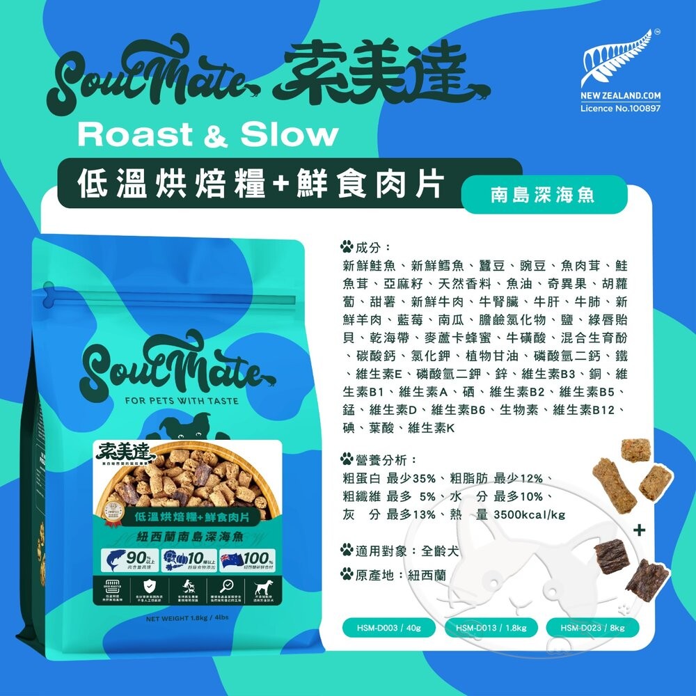 【旺生活】SOULMATE 索美達 紐西蘭低溫烘焙糧+鮮食肉片 1.8KG 狗糧 狗飼料 狗肉片-細節圖7