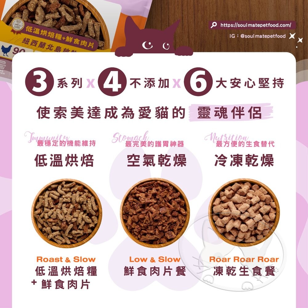 【旺生活】SOULMATE 索美達 紐西蘭低溫烘焙糧+鮮食肉片 貓糧 1.6KG 貓糧 貓飼料 貓肉片-細節圖8