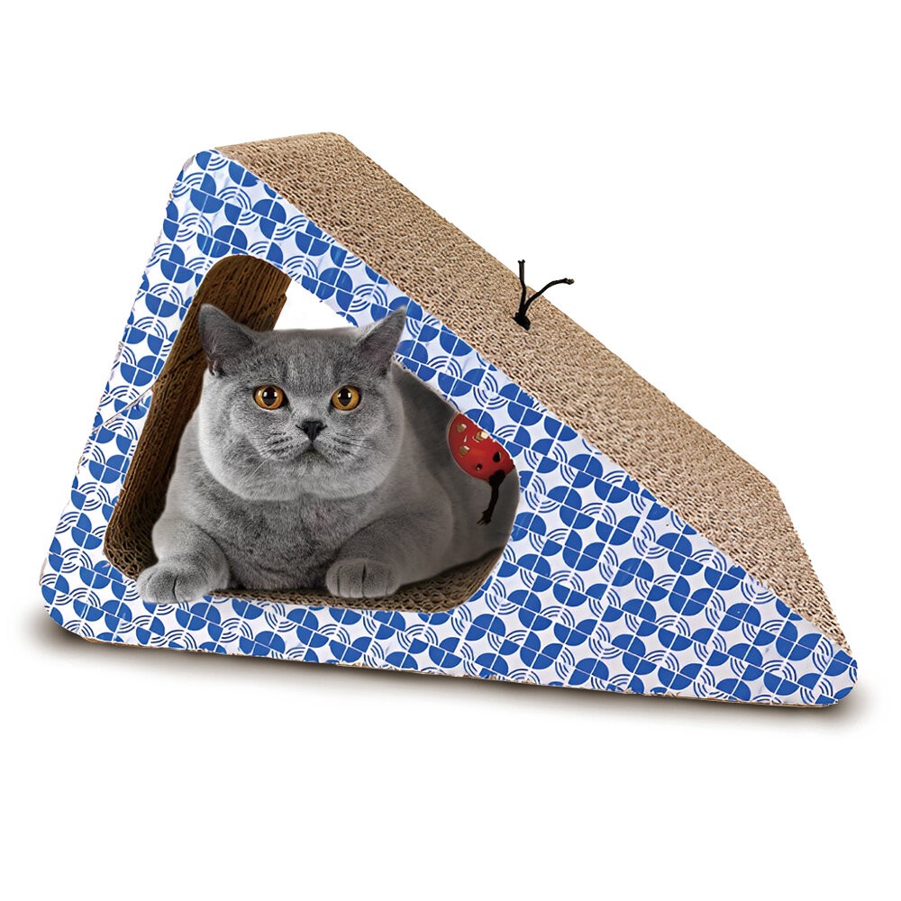 【旺生活】三角鈴鐺隧道貓抓板 瓦楞紙貓抓板 三角造型  鈴鐺隧道 貓咪抓板 貓磨爪-規格圖7