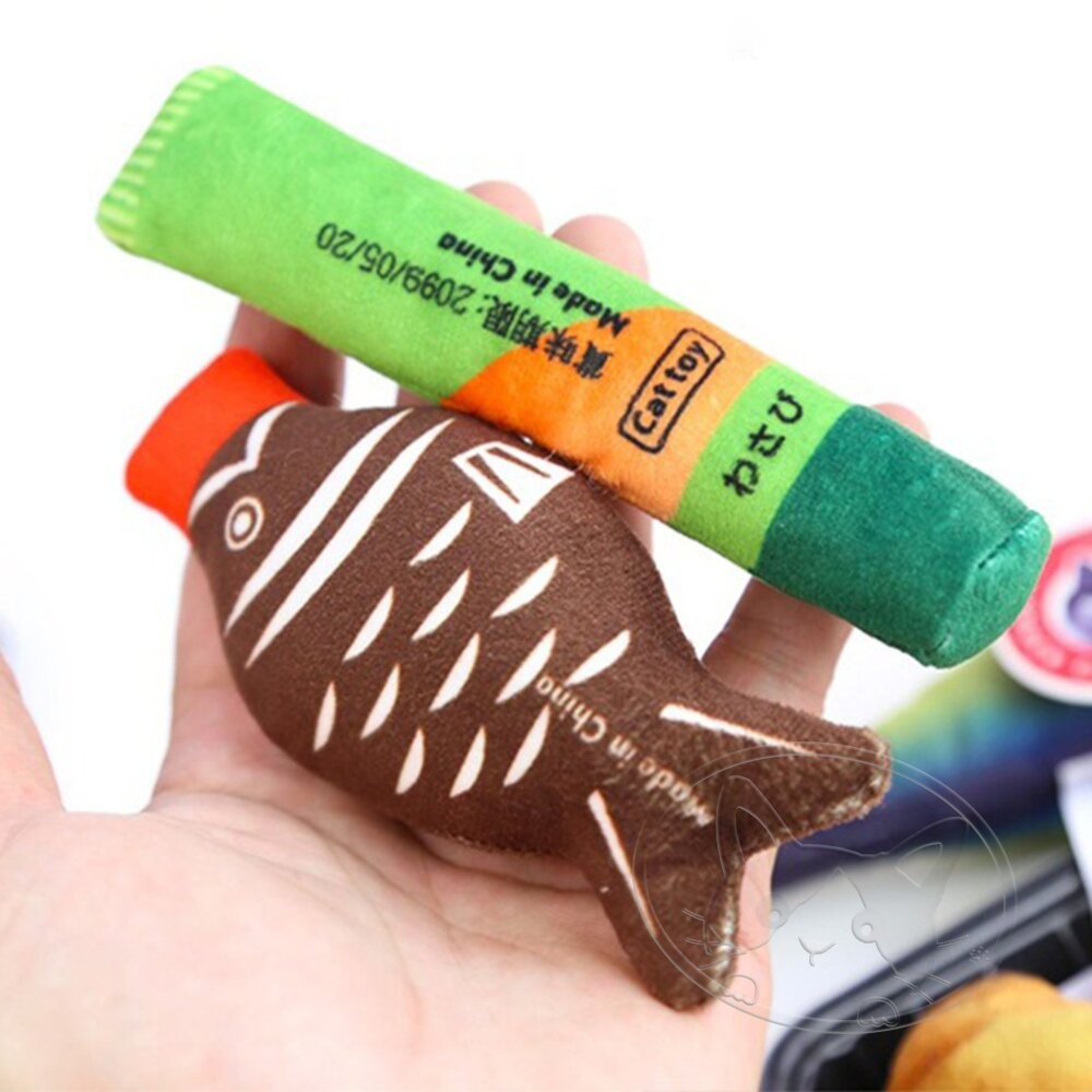 【旺生活】芥末+醬油 日本Aduck 貓薄荷海鮮/魚壽司  貓薄荷玩具 貓玩具 貓薄荷 調味料-細節圖3