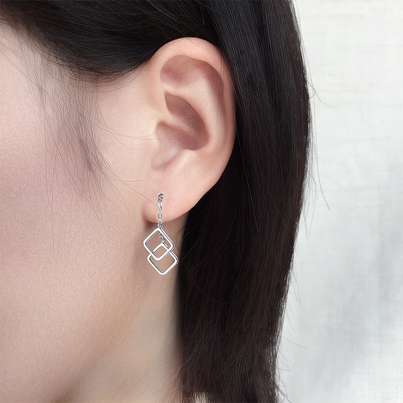 Le bonheur 簡約設計方框幾何雙層耳墜耳環-細節圖2