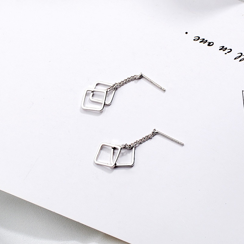 Le bonheur 簡約設計方框幾何雙層耳墜耳環-細節圖3