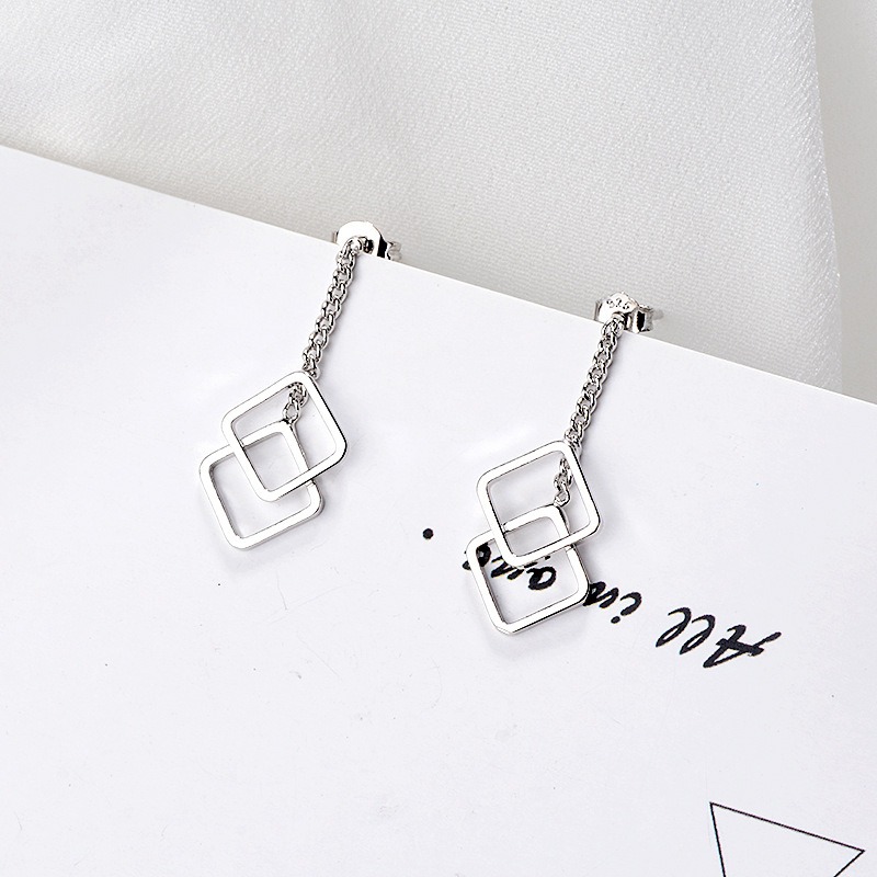 Le bonheur 簡約設計方框幾何雙層耳墜耳環-細節圖4