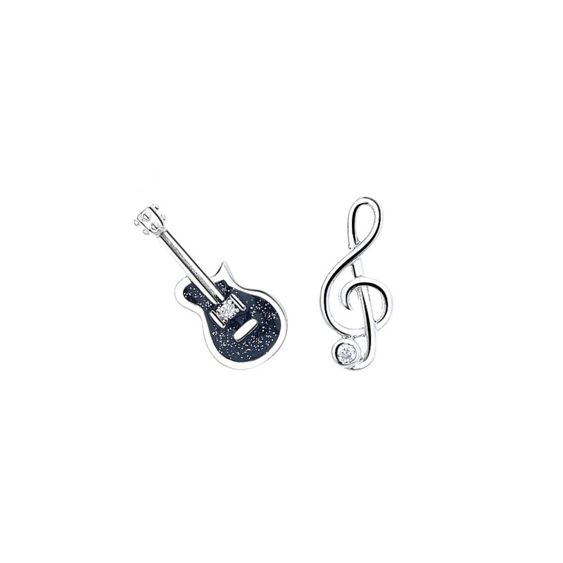 Le bonheur 創意可愛音符黑色小巧不對稱小提琴耳環-細節圖2