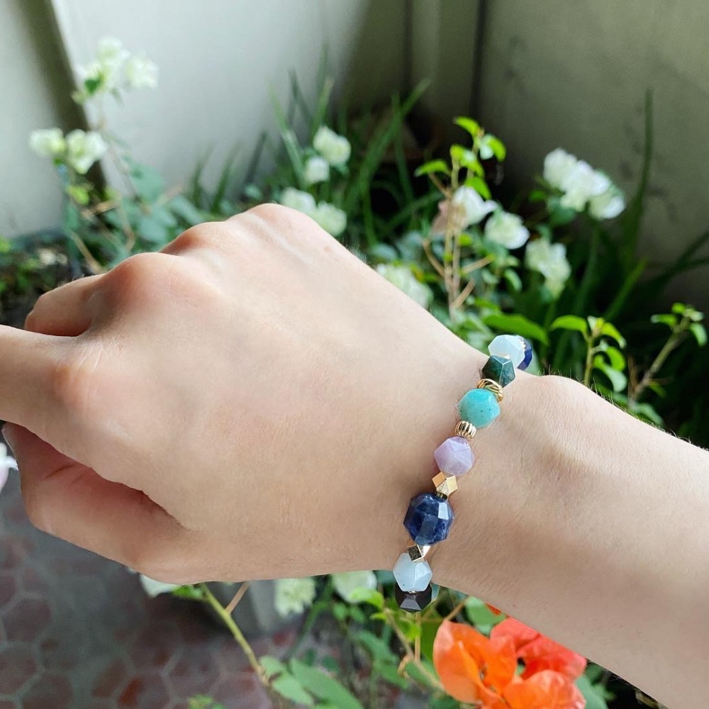 彩虹的一半之冷色系 天然石彈性手鍊-細節圖2