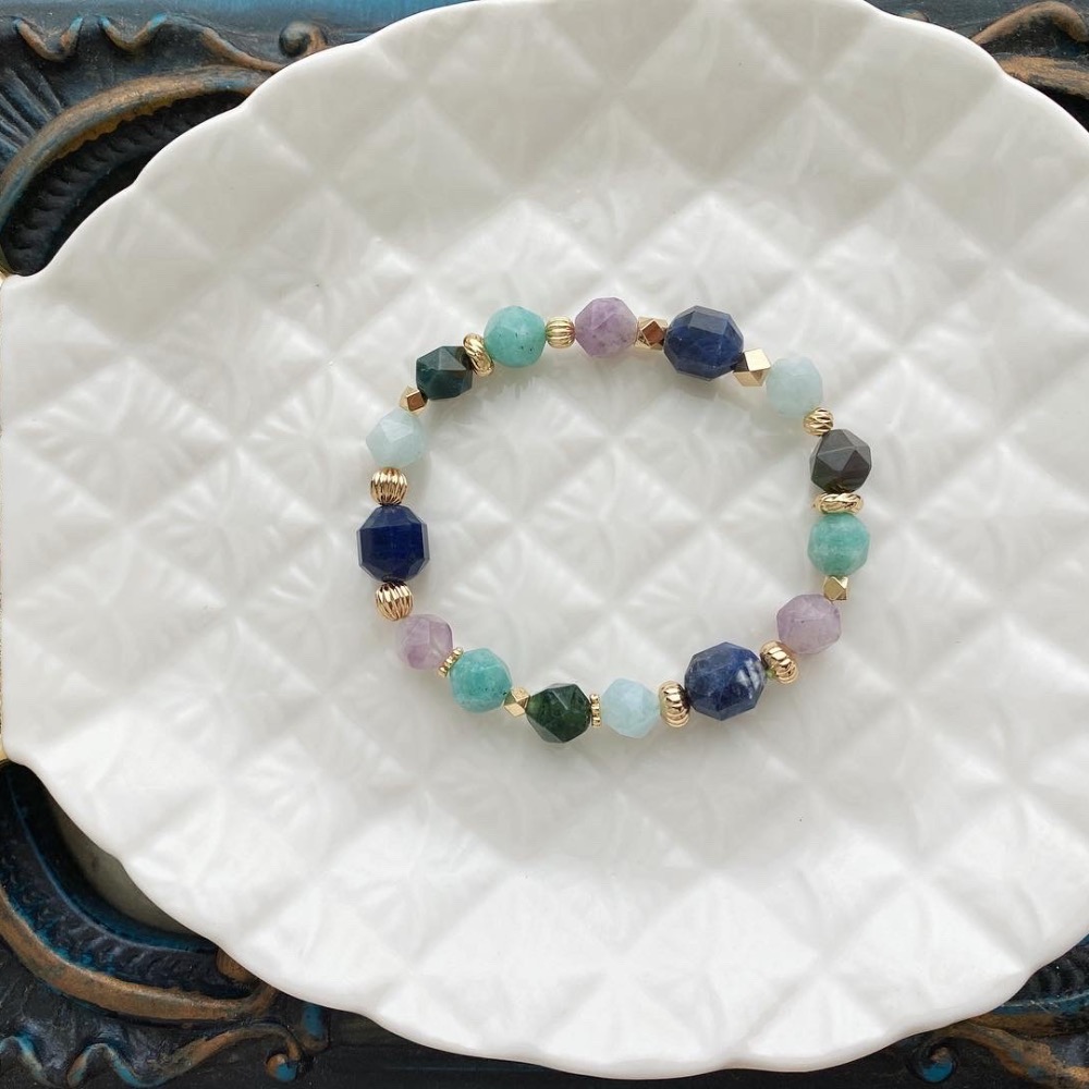 彩虹的一半之冷色系 天然石彈性手鍊-細節圖3