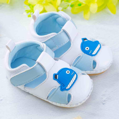 【anne＇s baby house】【NikoKids】軟Q底學步鞋(SG590)藍色鯨魚涼鞋【柔軟舒適室內室外皆宜】