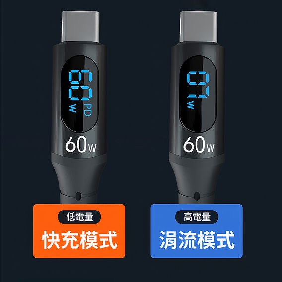 HOLiC TC018 TYPE-C to C 數位顯示 充電傳輸線 PD60W 100CM-細節圖9