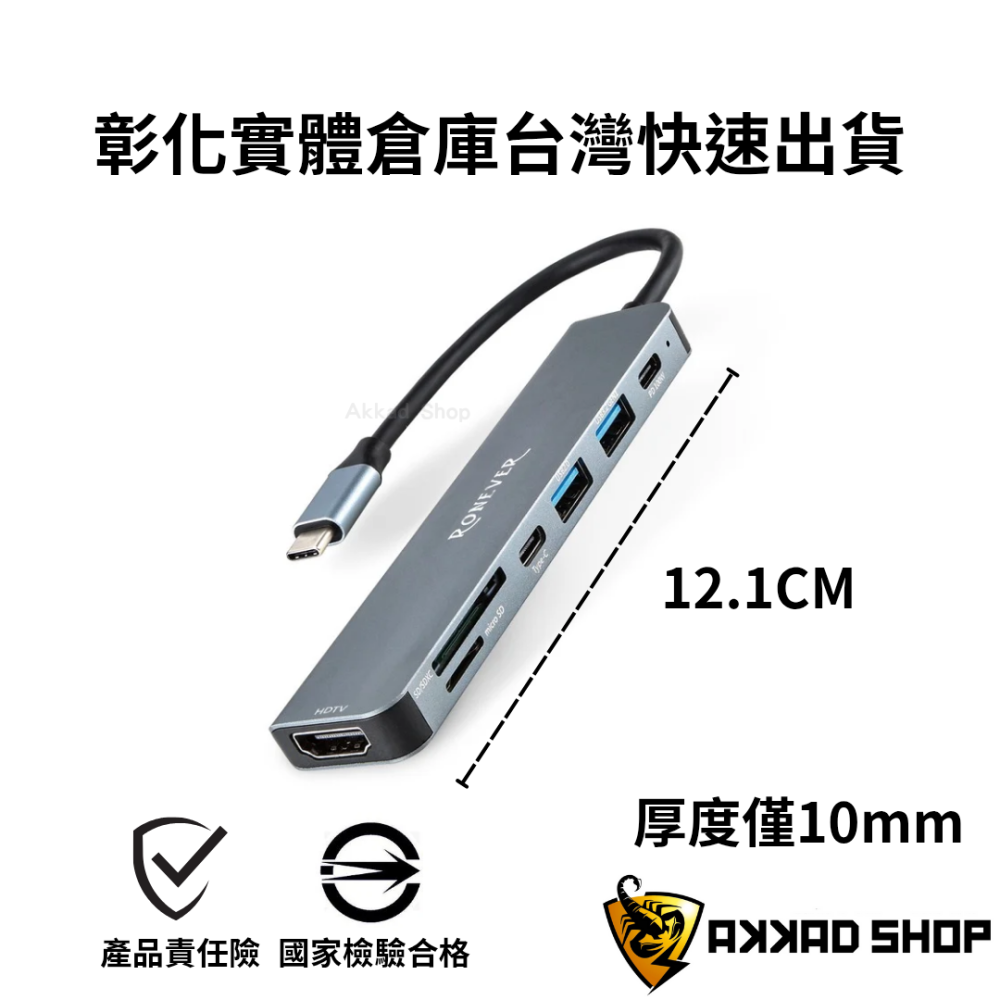 RONEVER RPC051七合一多功能集線器 TYPE-C 轉 HDMI USB3.2 PD100W快充 HUB-細節圖3