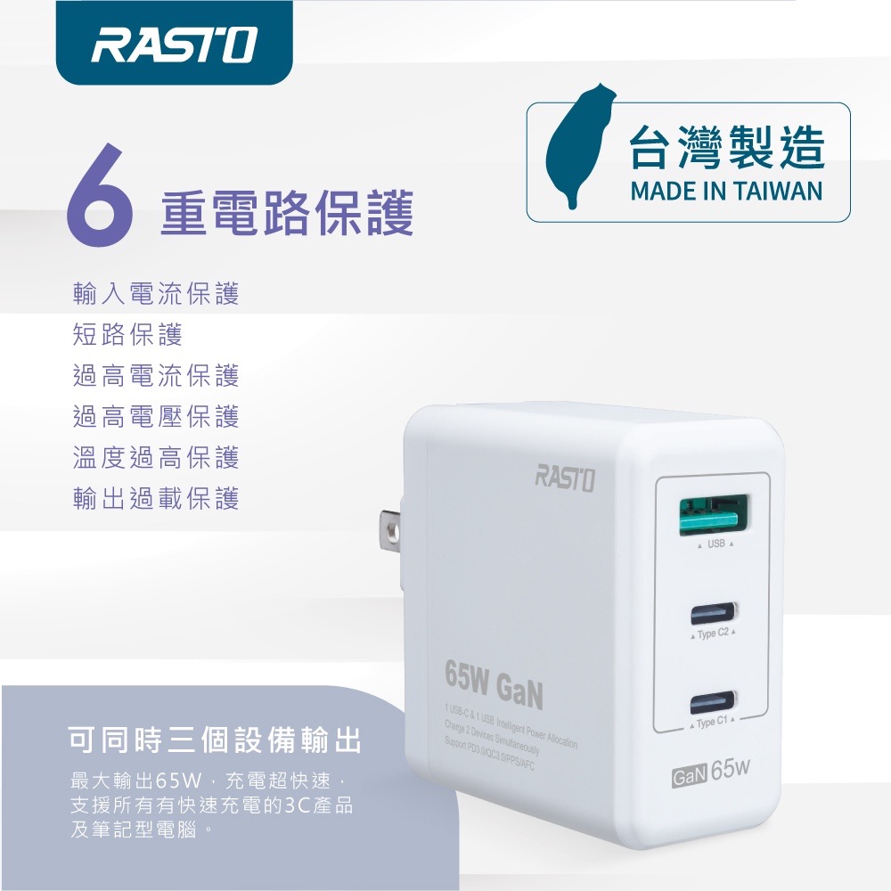 RB28 65W GaN氮化鎵 PD+QC3.0三孔高效能快速充電器-細節圖3